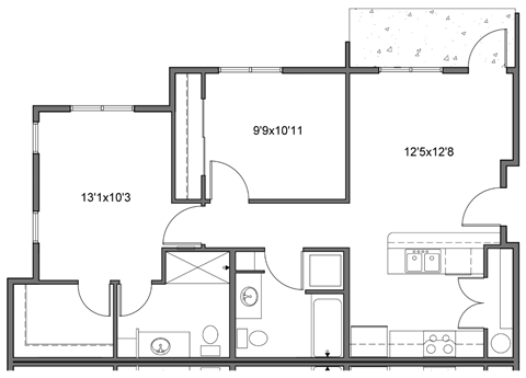 a floor plan of a home with a bedroom and a living room